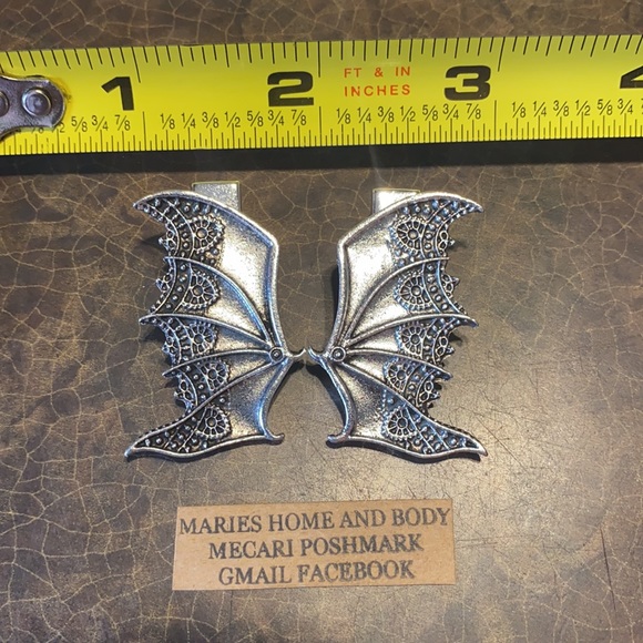 Silver Bat Devil Demon Wings Hair Clips New Victorian Goth Vintage style Spooky - Picture 7 of 10